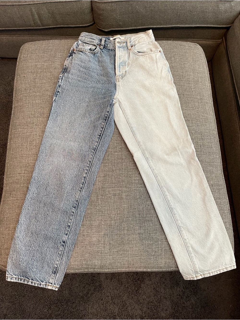 PacSun Two-Tone Straight Leg Jeans in Light & Medium Blue